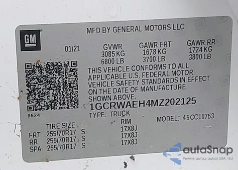 2021 Chevrolet Silverado 1500 2Wd Double Cab Standard Bed Wt из США, поврежденный, VIN 1GCRWAEH4MZ202125